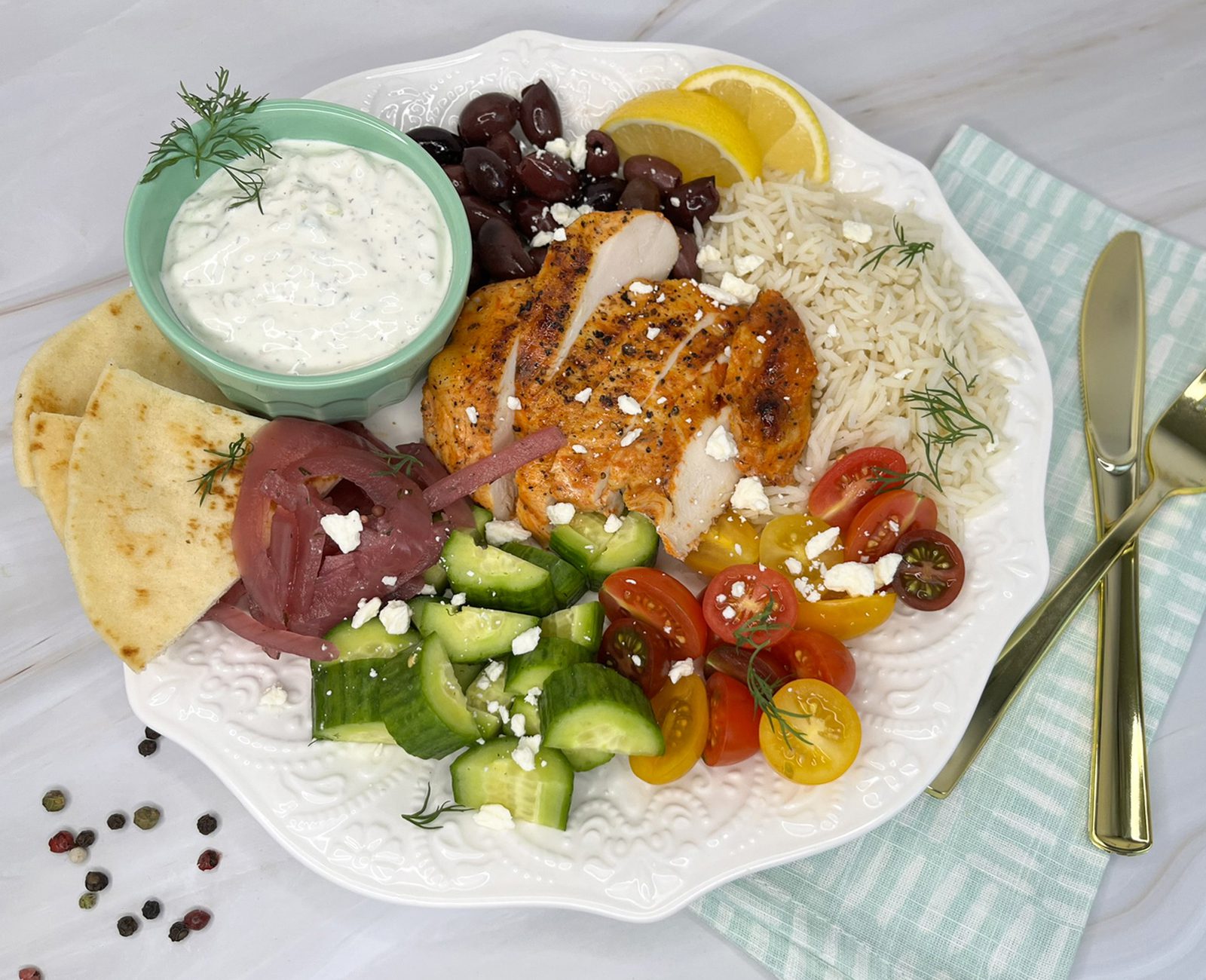 Click to open Easy Tzatziki Mediterranean Bowl recipe